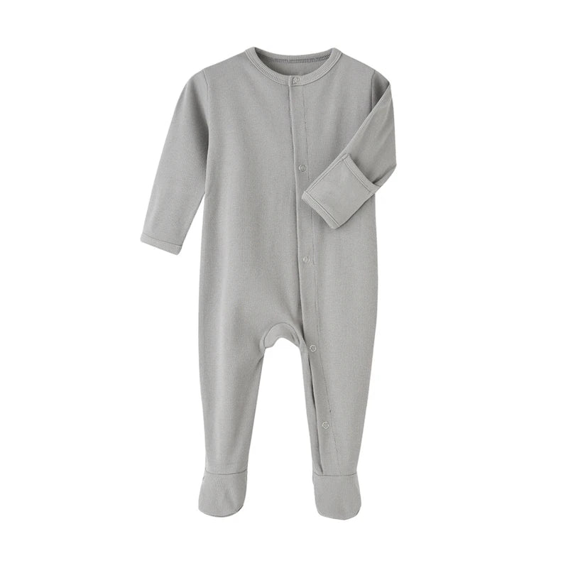 Long Sleeve Cotton Baby Romper - Grey